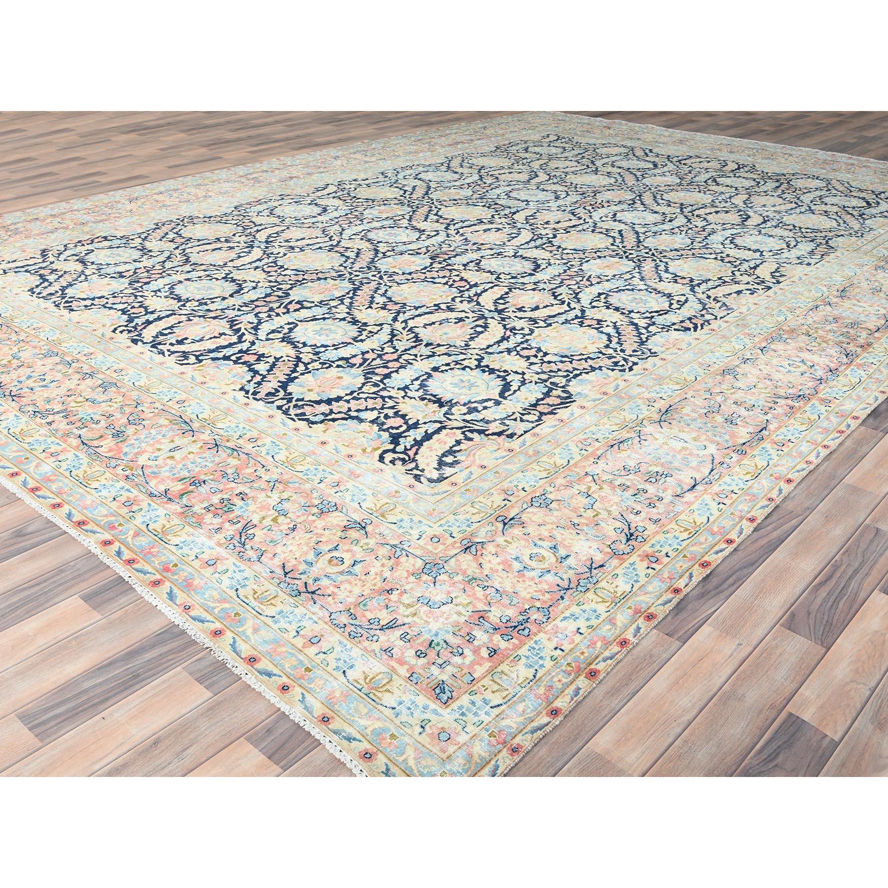 Hand-Knotted Yale Blue Vintage Persian Kerman Pure Wool Hand Knotted Even Wear Oversized Rug For Sale