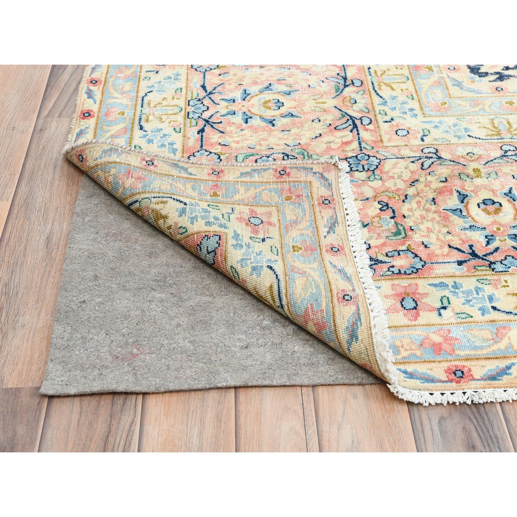 Yale Blue Vintage Persian Kerman Pure Wool Hand Knotted Even Wear Oversized Rug In Good Condition For Sale In Carlstadt, NJ