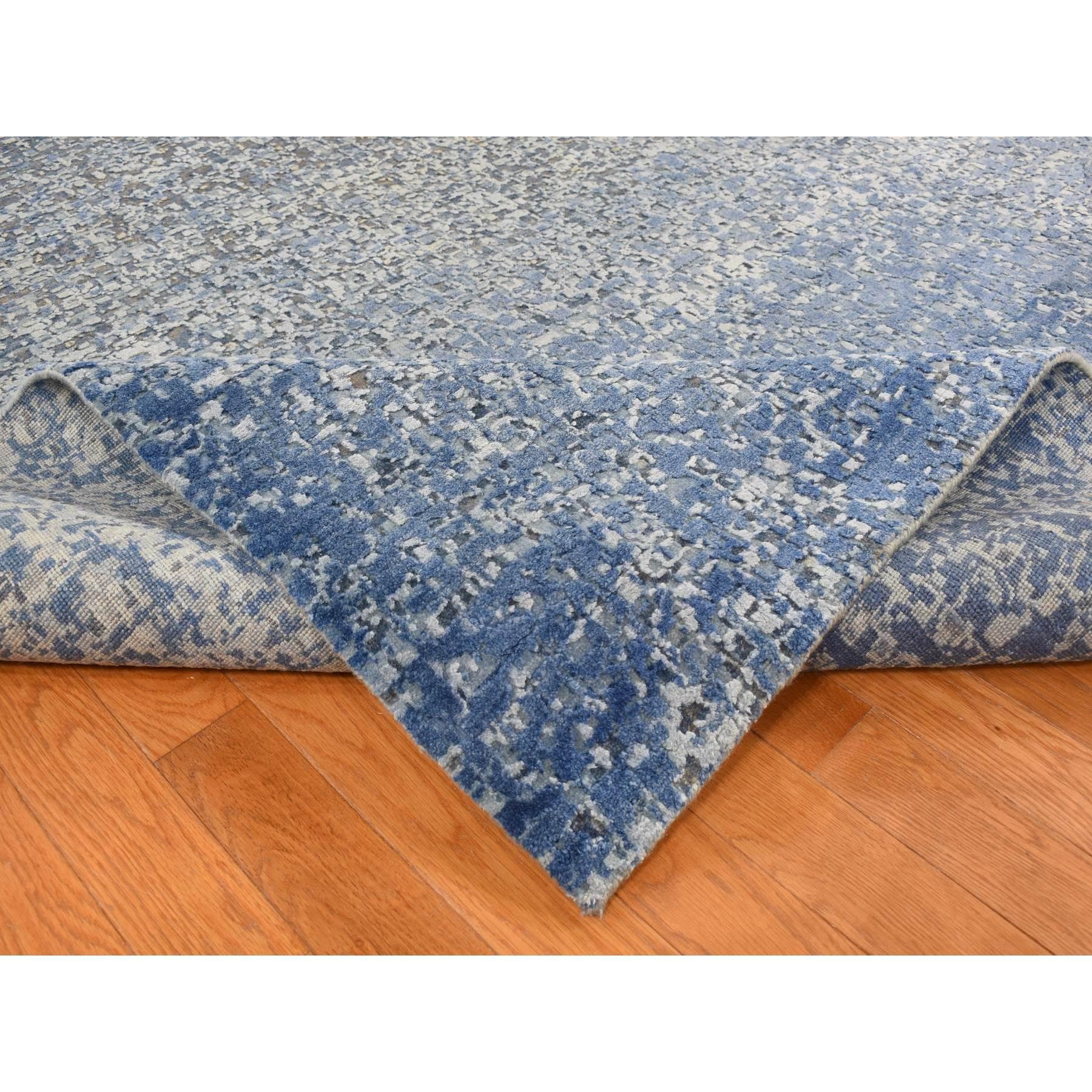 Annodato a mano Tappeto Yale blu in lana e seta dal design moderno a gradazione, annodato a mano, 10'0