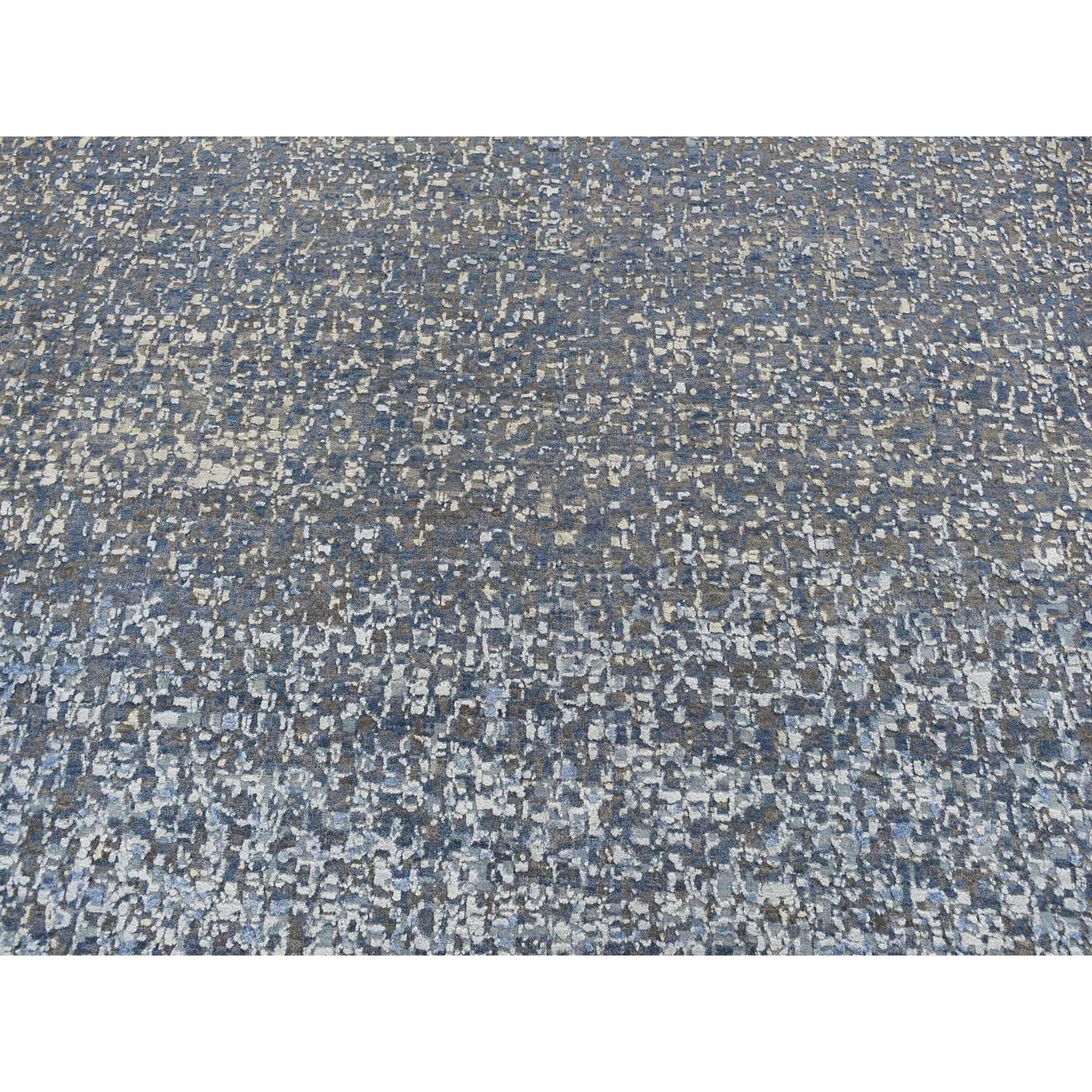 Seta Tappeto Yale blu in lana e seta dal design moderno a gradazione, annodato a mano, 10'0