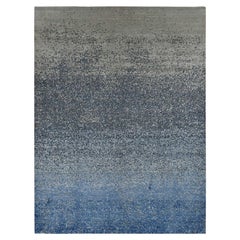 Yale Blue Wool and Silk Modern Gradation Design Hand Knotted Rug 10'0" x 14'0"