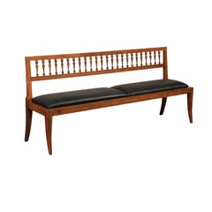 Yale Burge 6.5 Ft Long, Spindle-Back Bench w/Black Upholstered Seat, Mid-Century