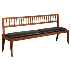 Yale Burge 6.5 Ft Long, Spindle-Back Bench w/Black Upholstered Seat, Mid-Century