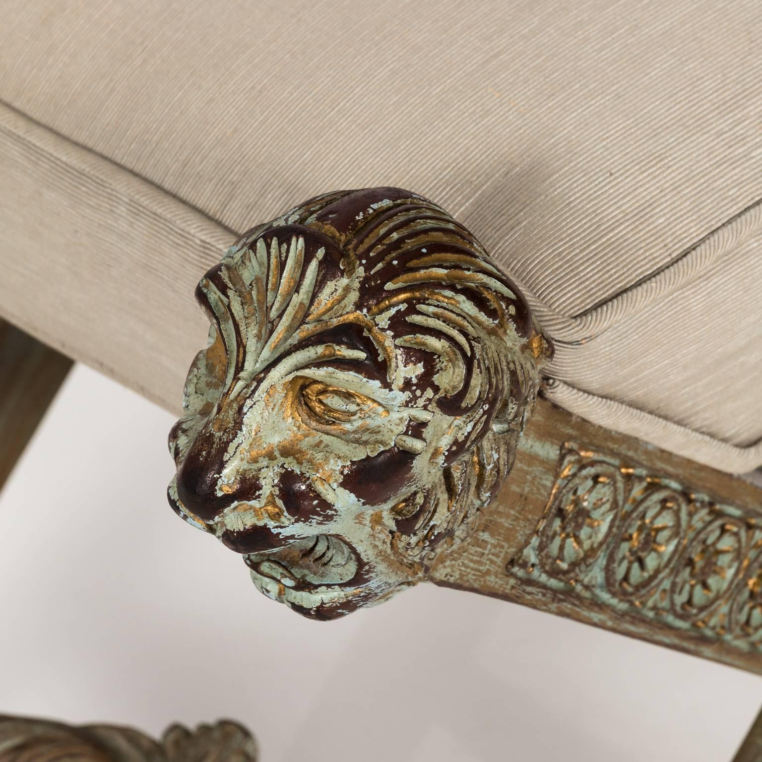 Carved Yale Burge Lion's Head Bench