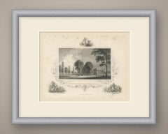 Yale College and State House, New Haven, Settlers En Route Vignette, circa 1850