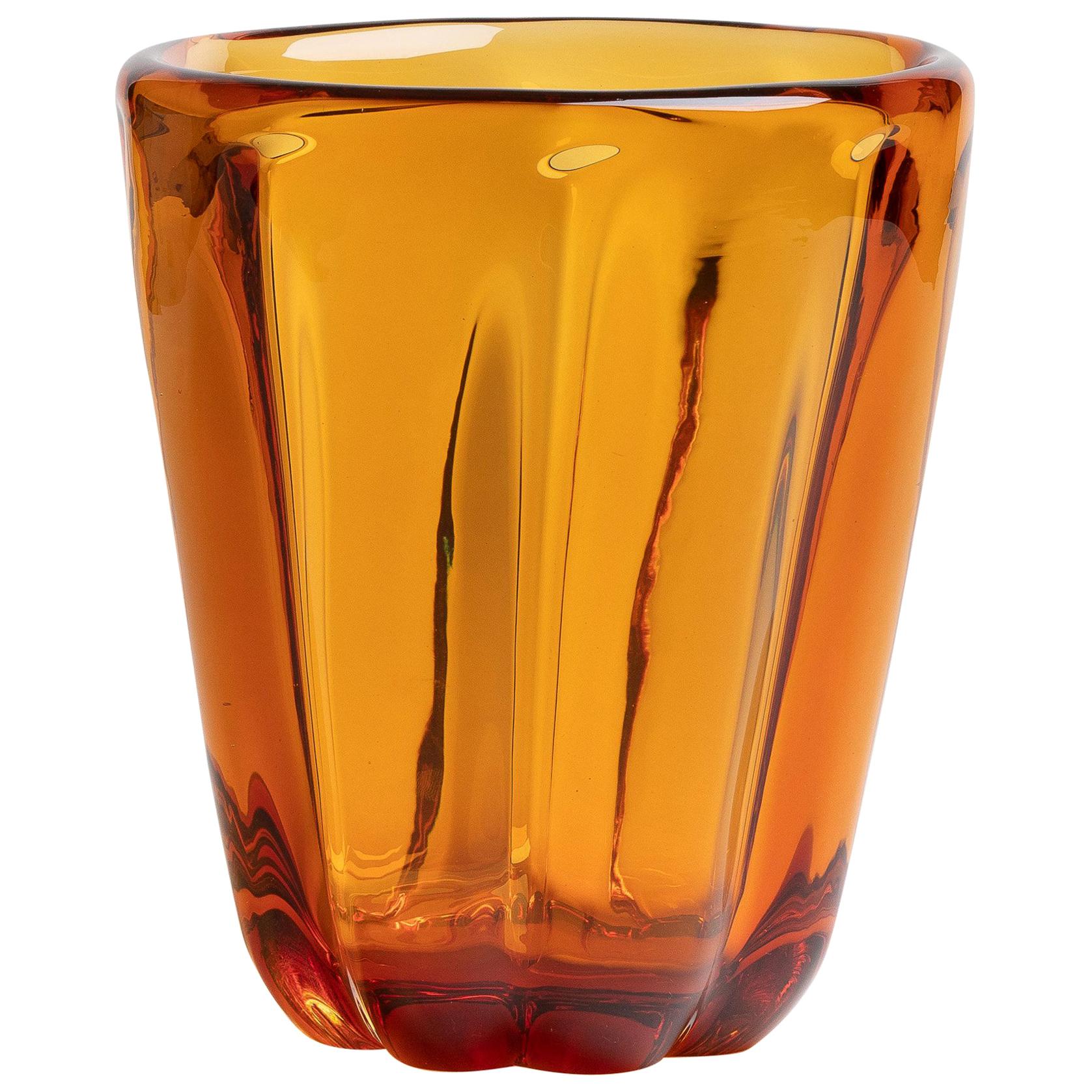 Yali Murano Hand Blown Fiori Conico Vase Amber For Sale