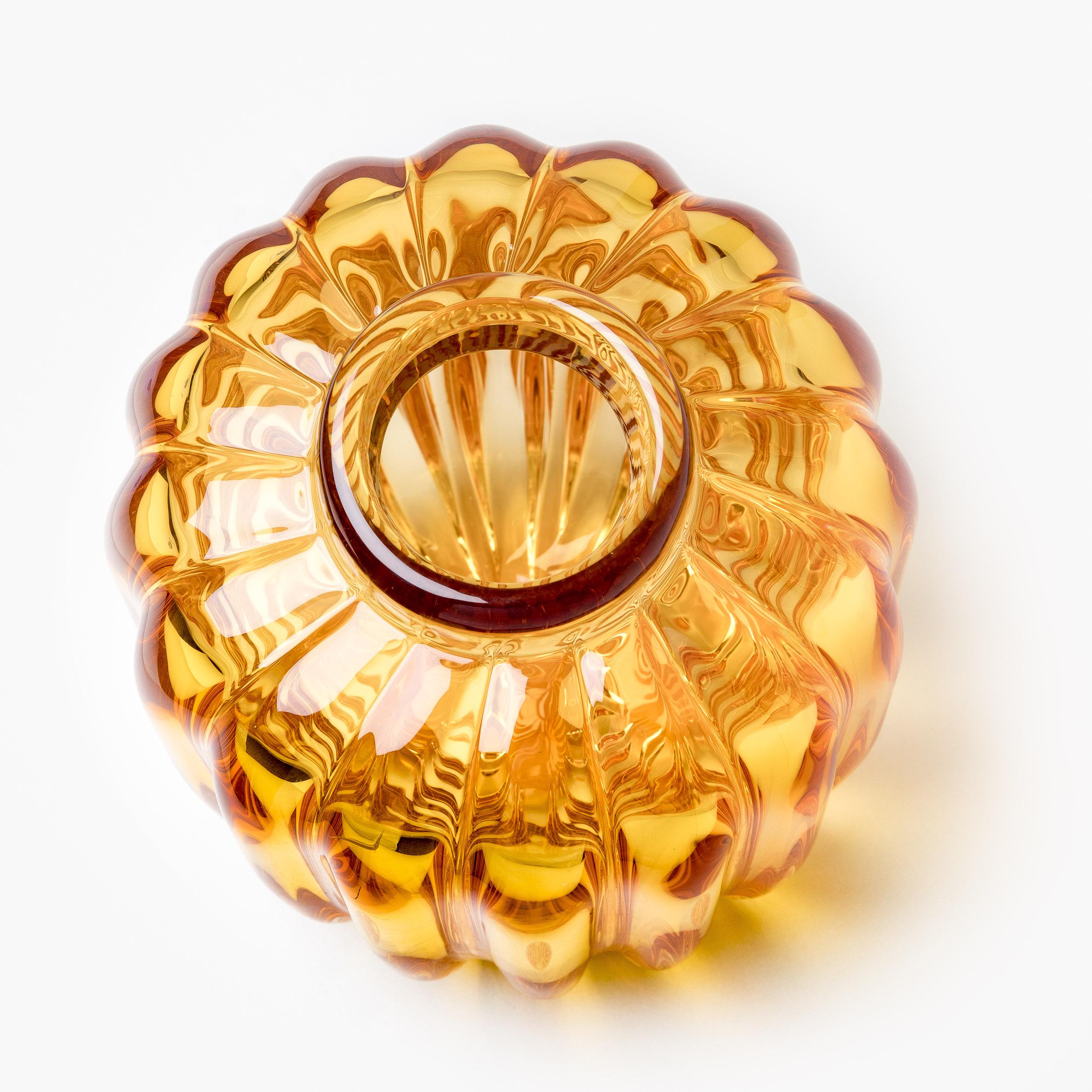 Italian Yali Murano Hand Blown Fiori Jar Vase Amber For Sale