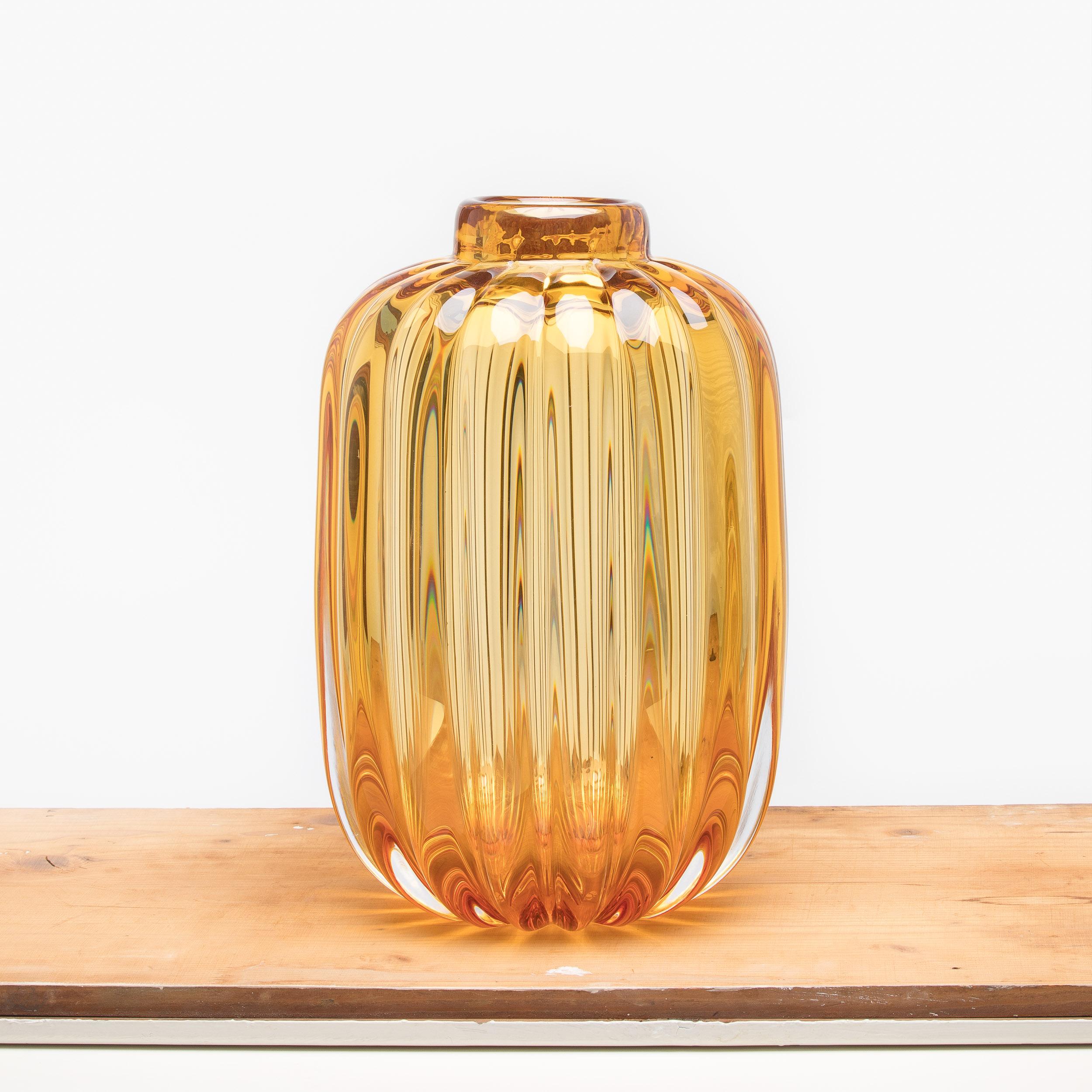 Hand-Crafted Yali Murano Hand Blown Fiori Jar Vase Amber For Sale
