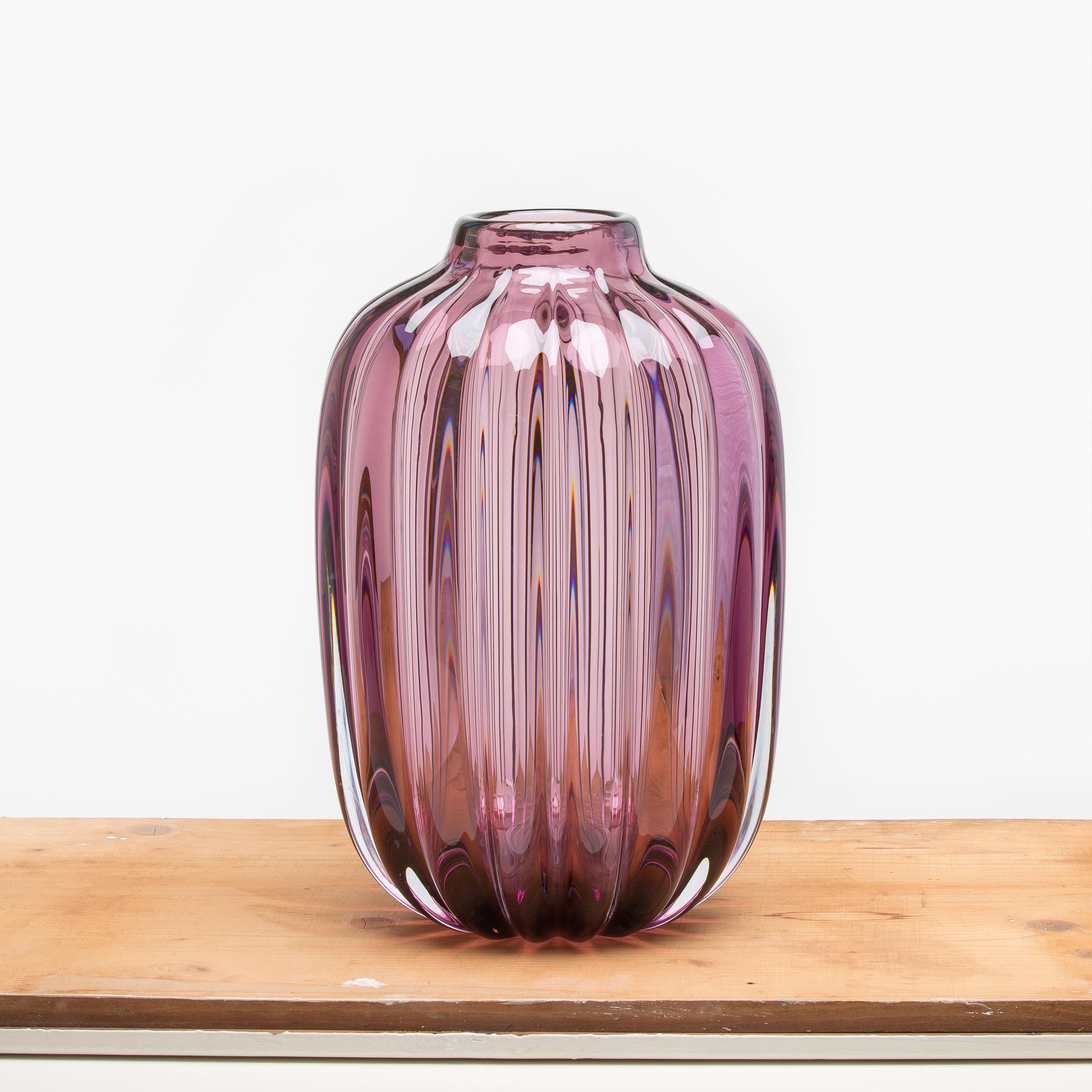 Yali Murano Hand Blown Fiori Jar Vase Rose-Amethyst (Handgefertigt) im Angebot