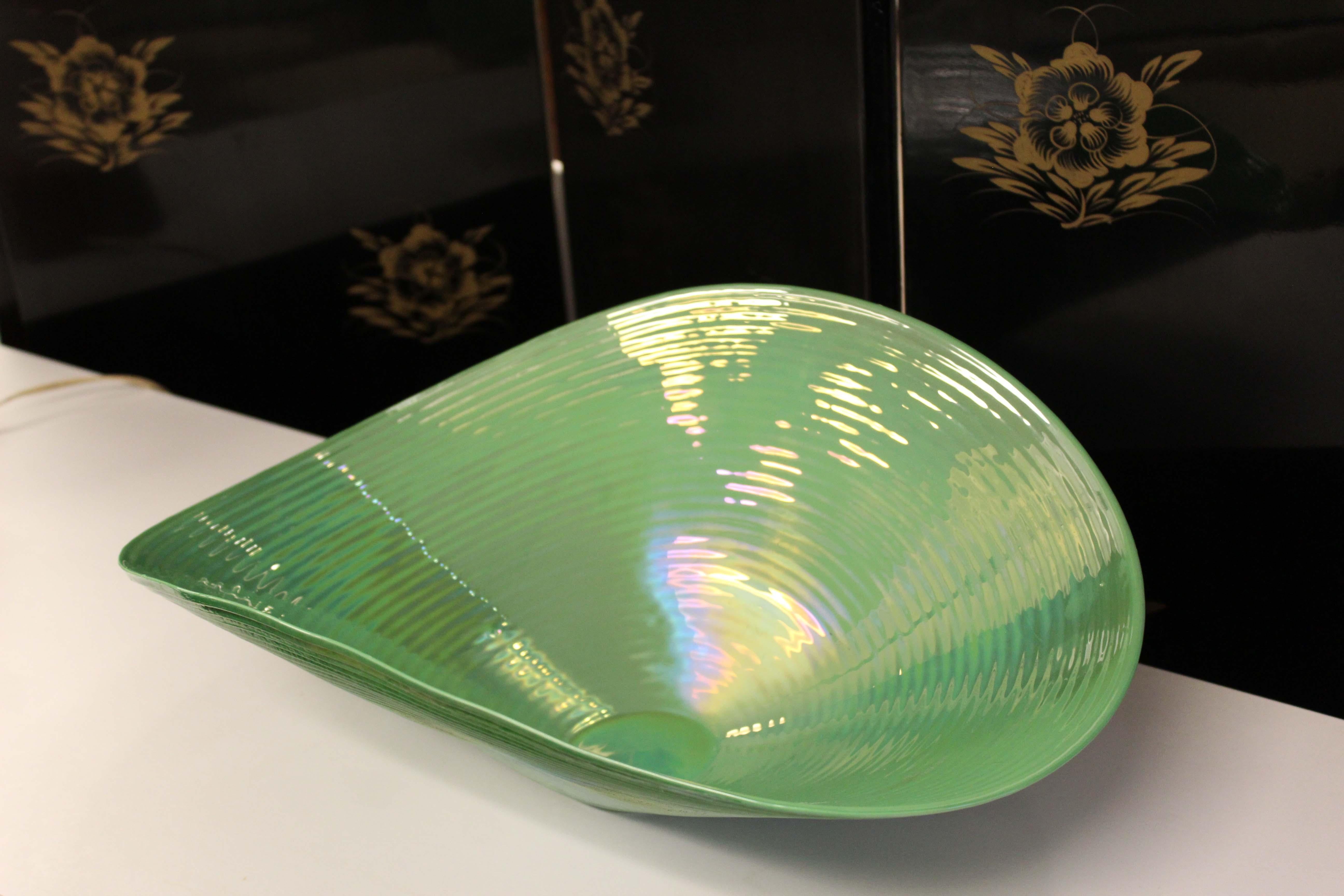 Yalos Casa Murano Glass Bowl Iridescent Green, Mid-Century Modern In Good Condition In Keego Harbor, MI