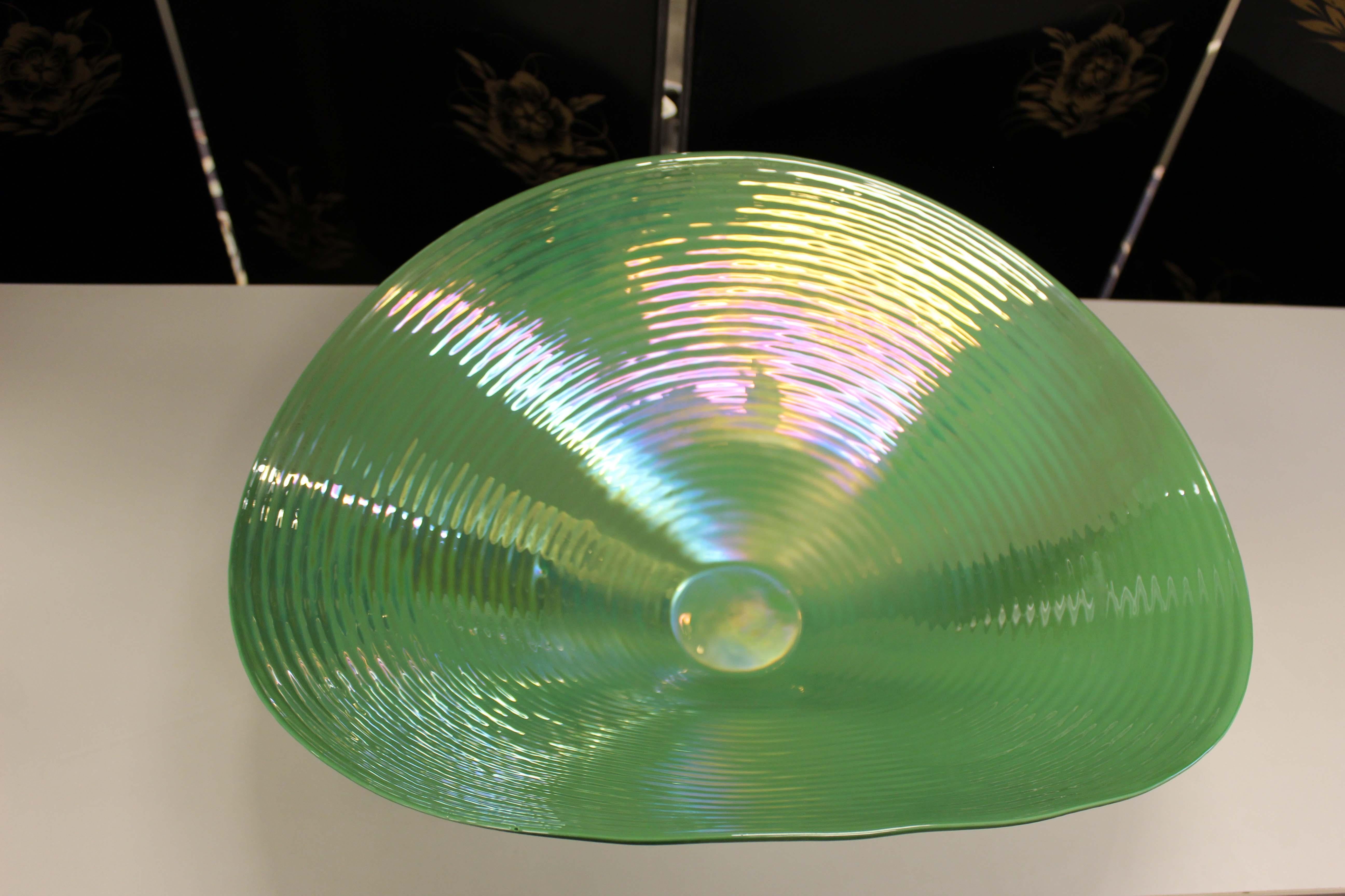 20th Century Yalos Casa Murano Glass Bowl Iridescent Green, Mid-Century Modern