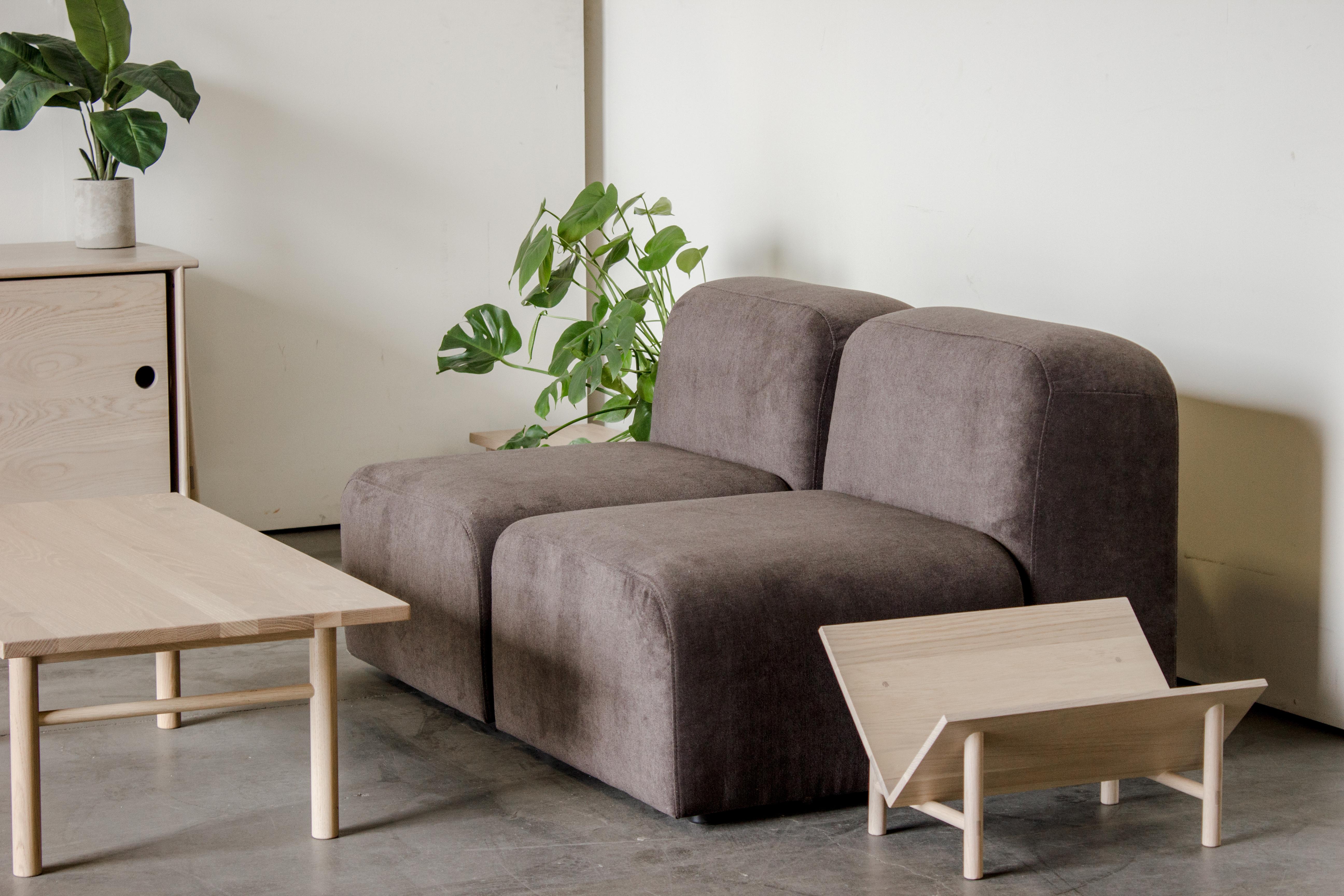 Chinese Yam Sofa by Sun at Six, Minimalist Sofa in Charcoal For Sale