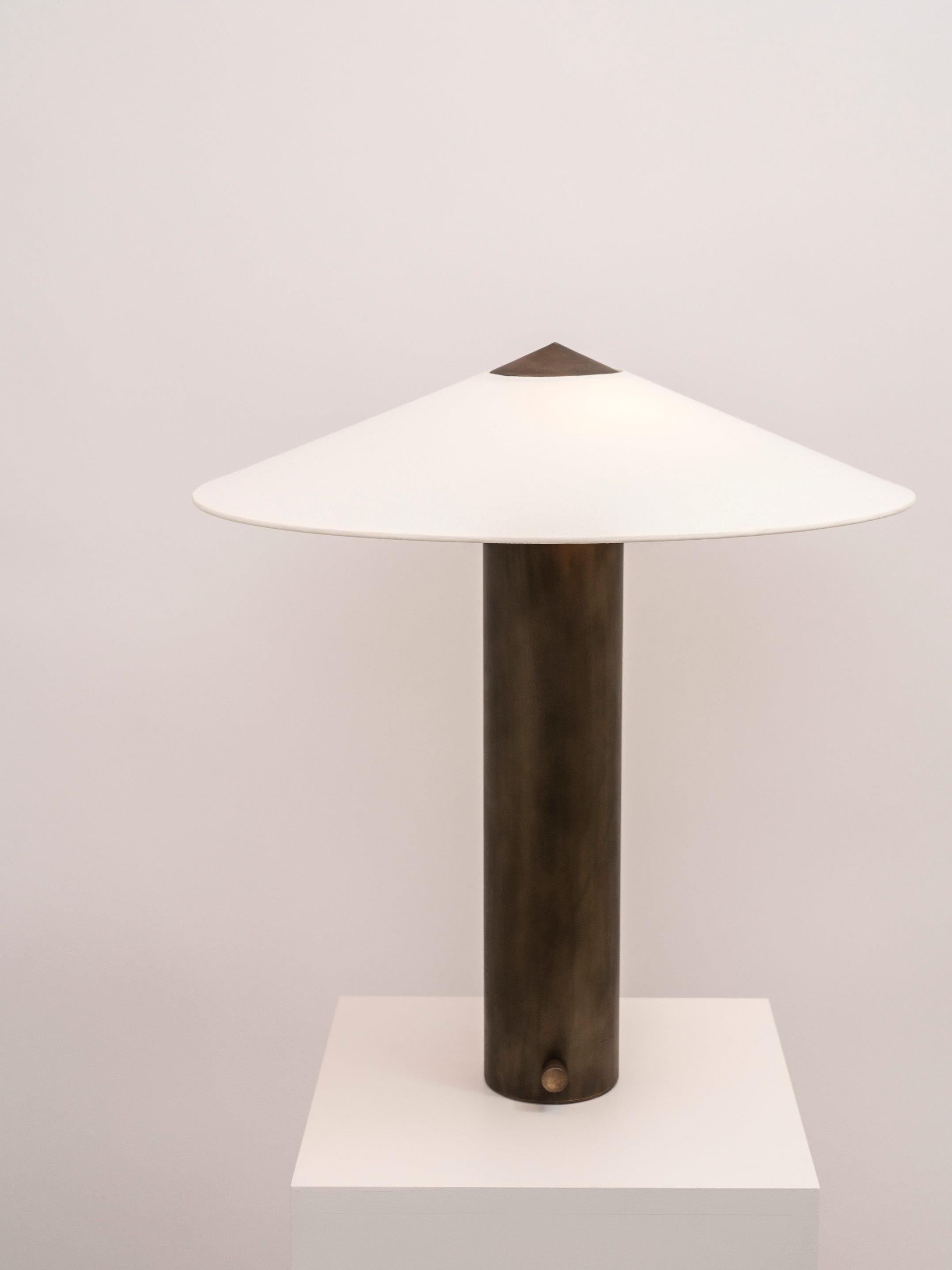 Yama Table Lamp, Large in Brass with Aged Patina and Linen Shade 1