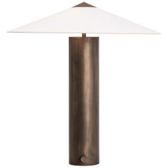Yama Table Lamp, Large in Brass with Aged Patina and Linen Shade