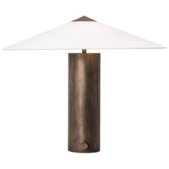 Yama Table Lamp, Small in Brass with Aged Patina and Linen Shade