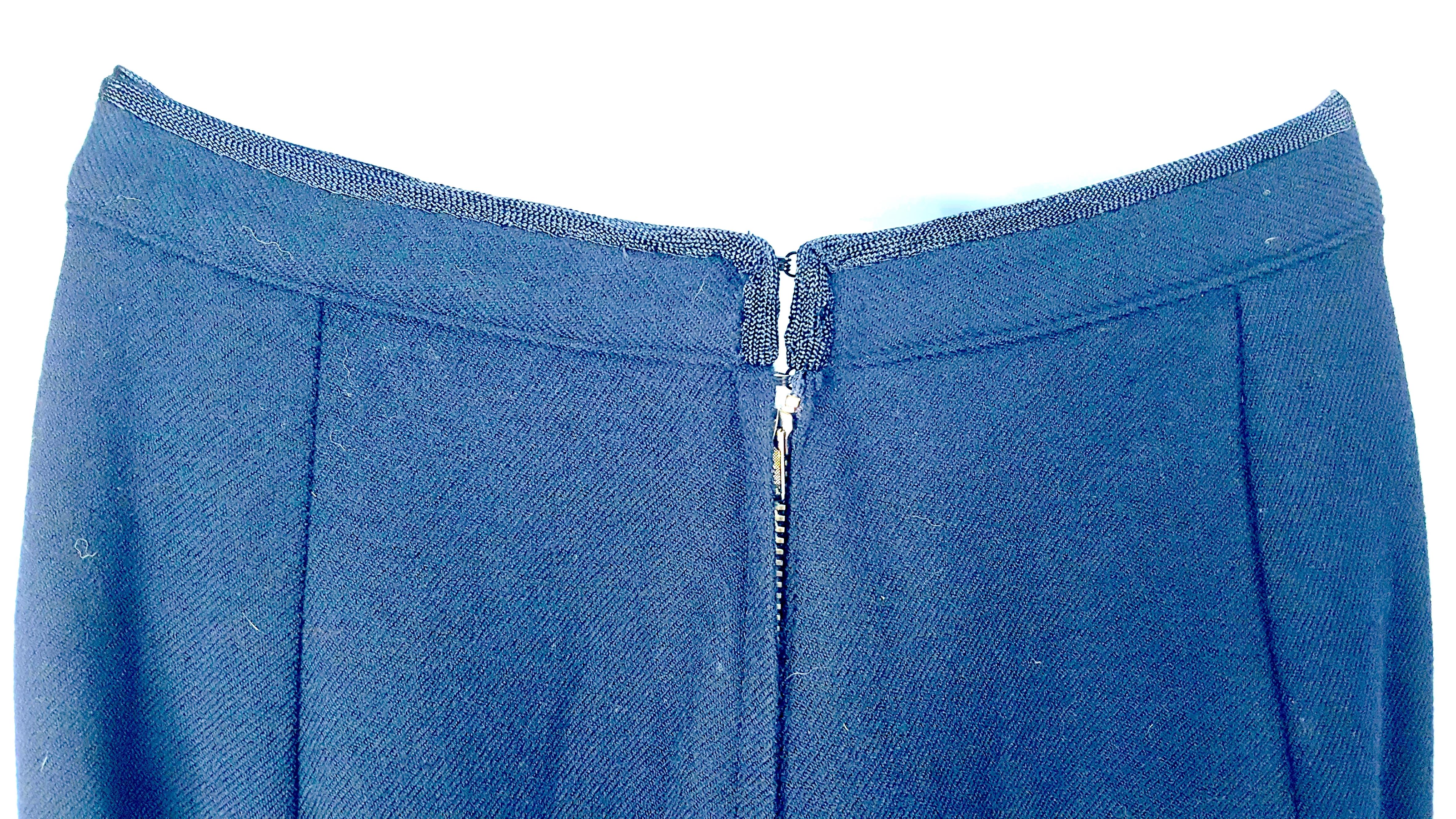Yamamoto 1990s BiasCut NotchedLapelJacket & MaxiSkirt RibbonTrimmed NavyWoolSuit For Sale 4