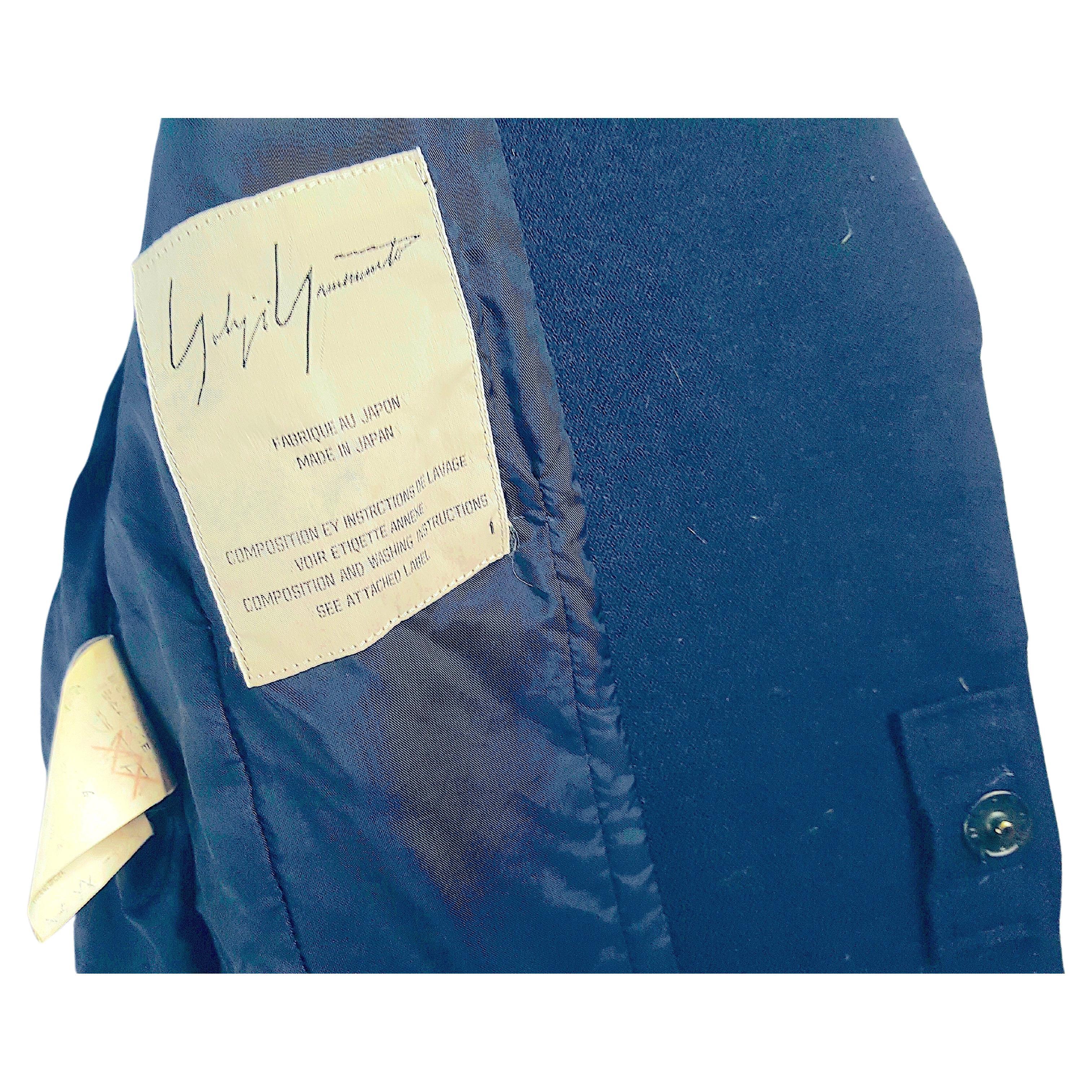 Yamamoto 1990s BiasCut NotchedLapelJacket & MaxiSkirt RibbonTrimmed NavyWoolSuit In Good Condition For Sale In Chicago, IL