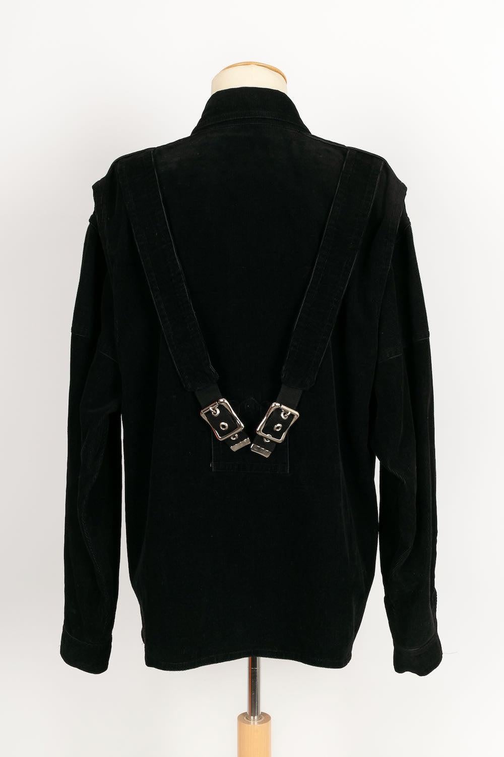 Black Yamamoto Leather and Cotton Jacket For Sale