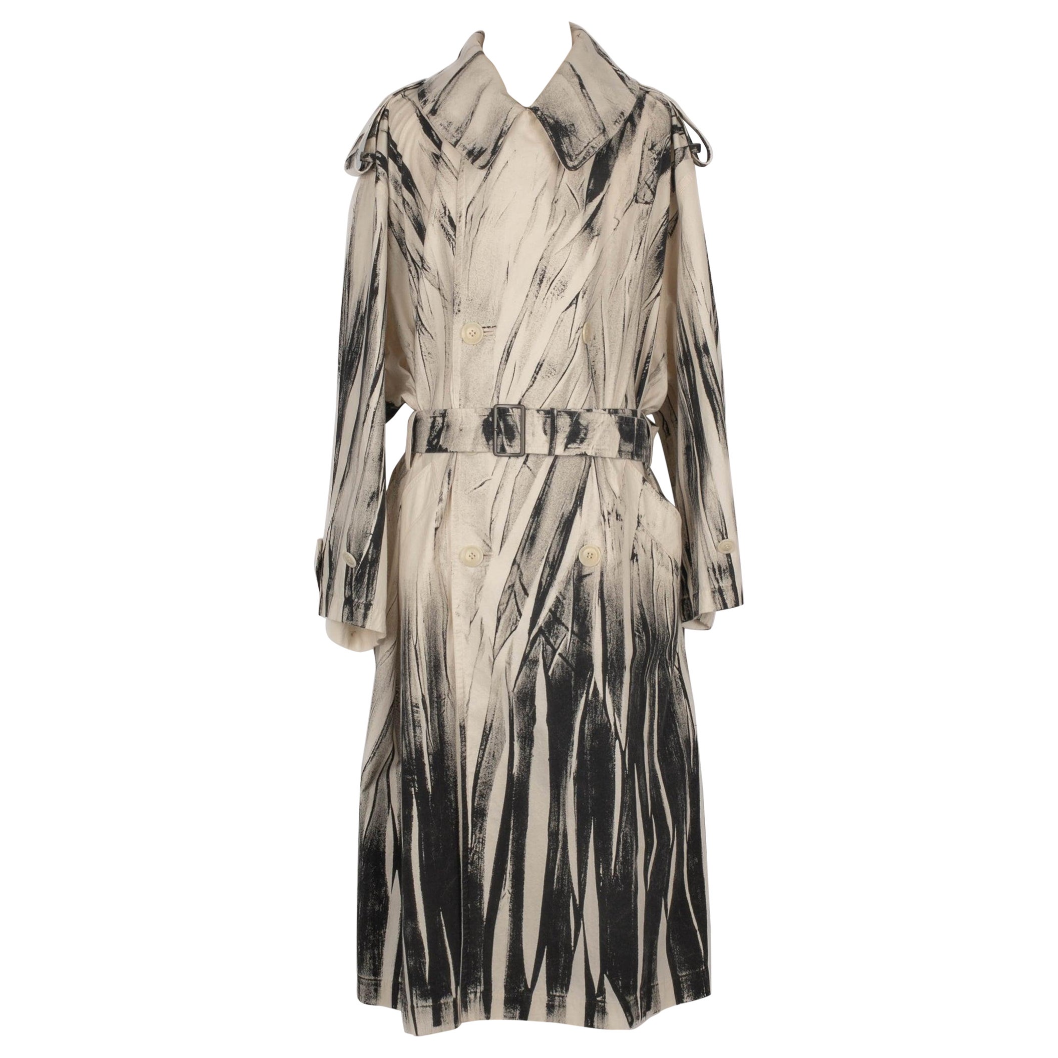 Yamamoto Herren-Trenchcoat aus weißer Baumwolle im Angebot