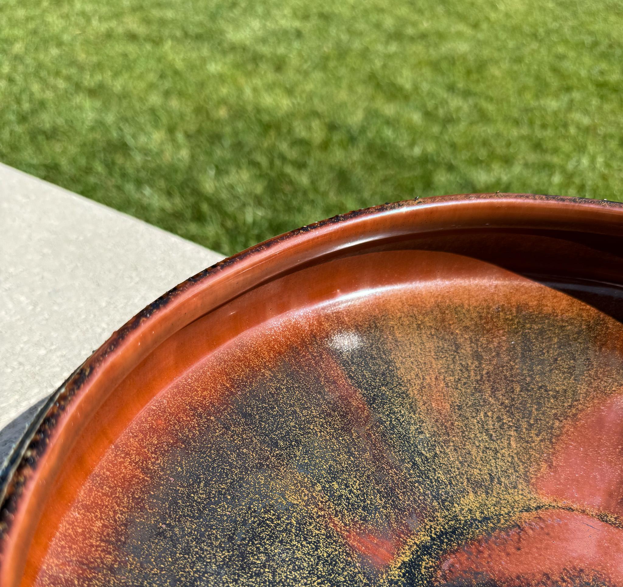 Céramique Jardinière en céramique Ikebana à glaçure lave moderniste de Yamasan, Japon, vers 1960 en vente