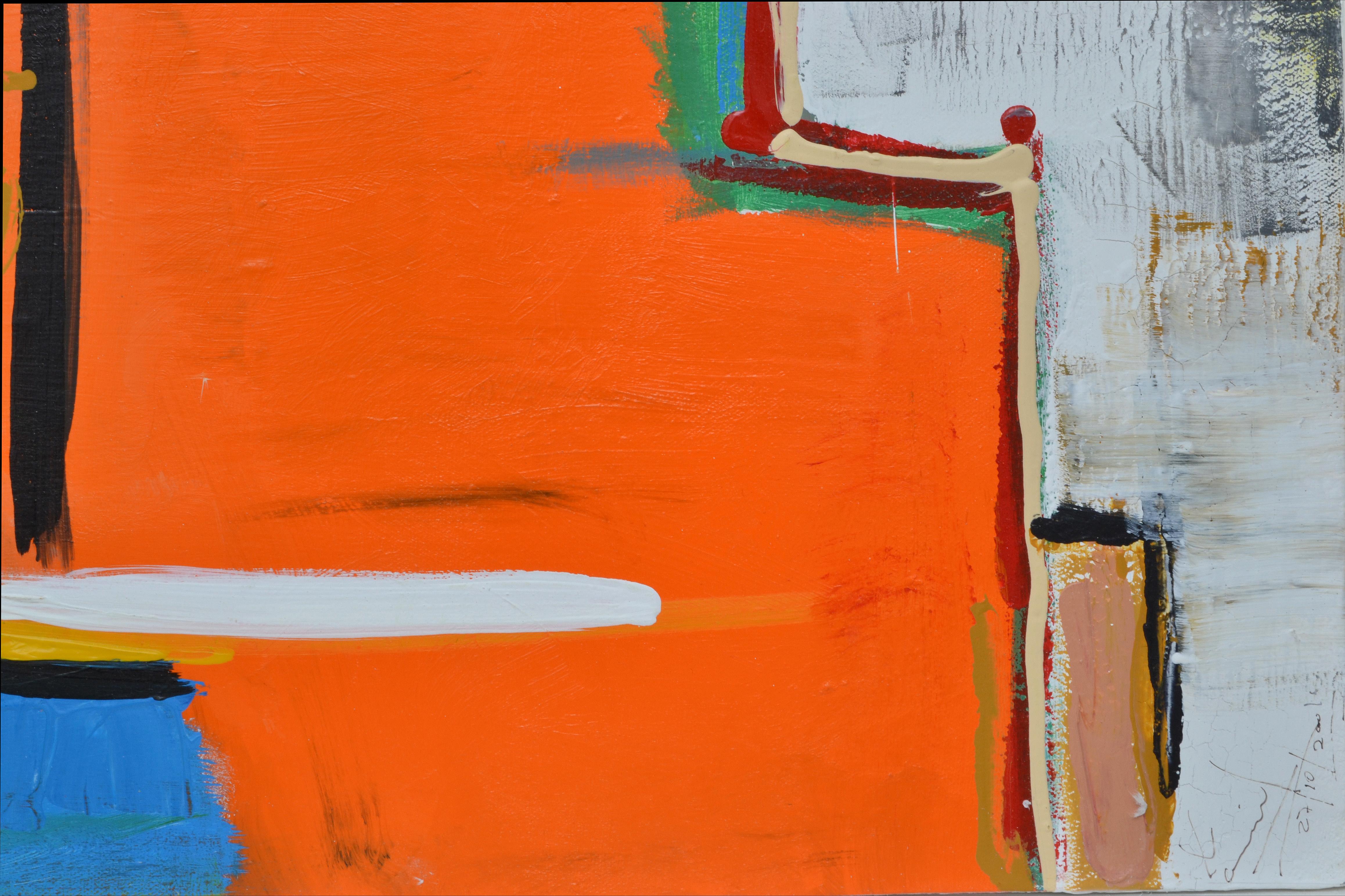 Yamil O. Cardenas Orange Abstract Painting in Acrylic on Canvas In Excellent Condition In Miami, FL