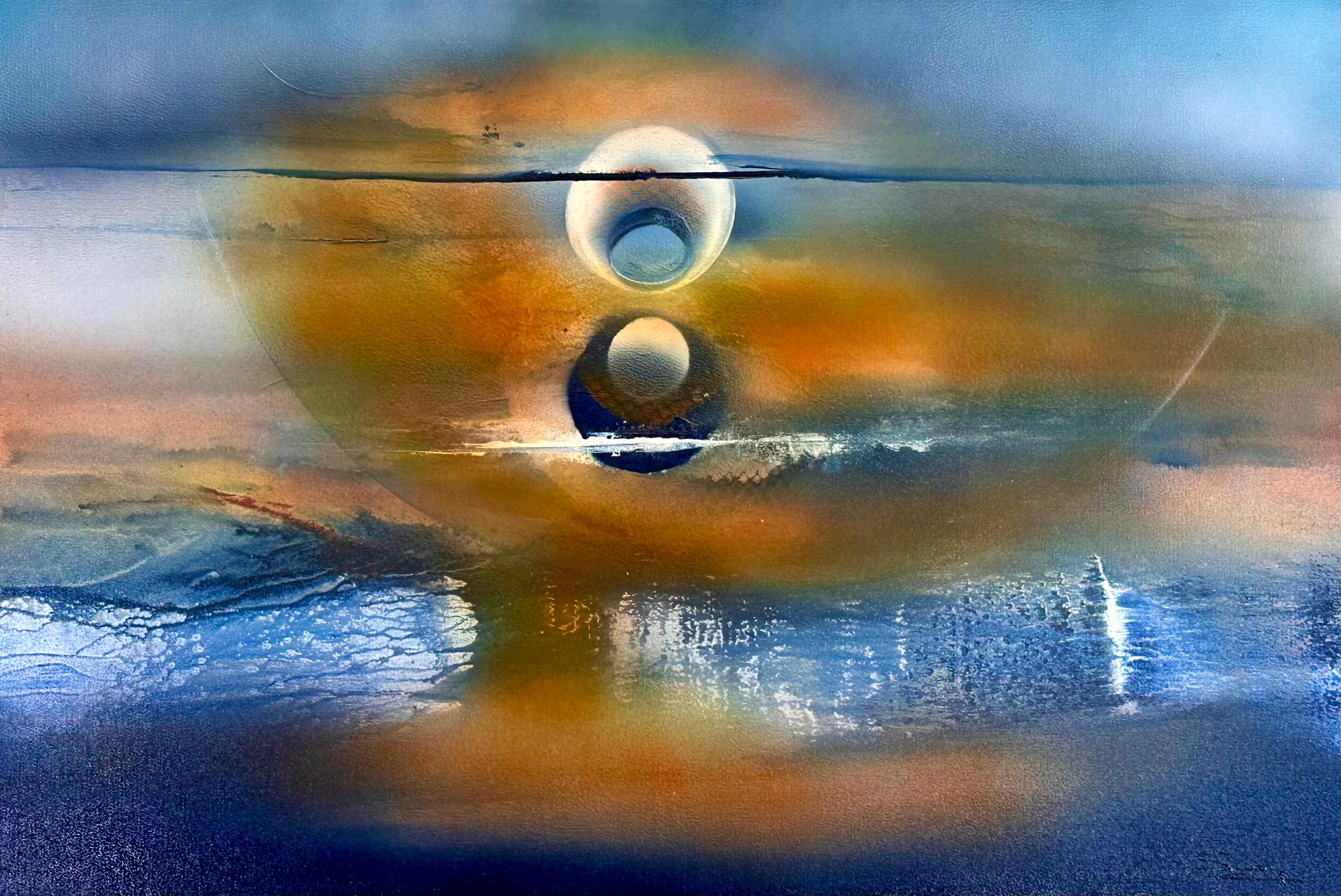 Mondkissen, Abstraktes Gemälde – Mixed Media Art von Yamilet Sempe