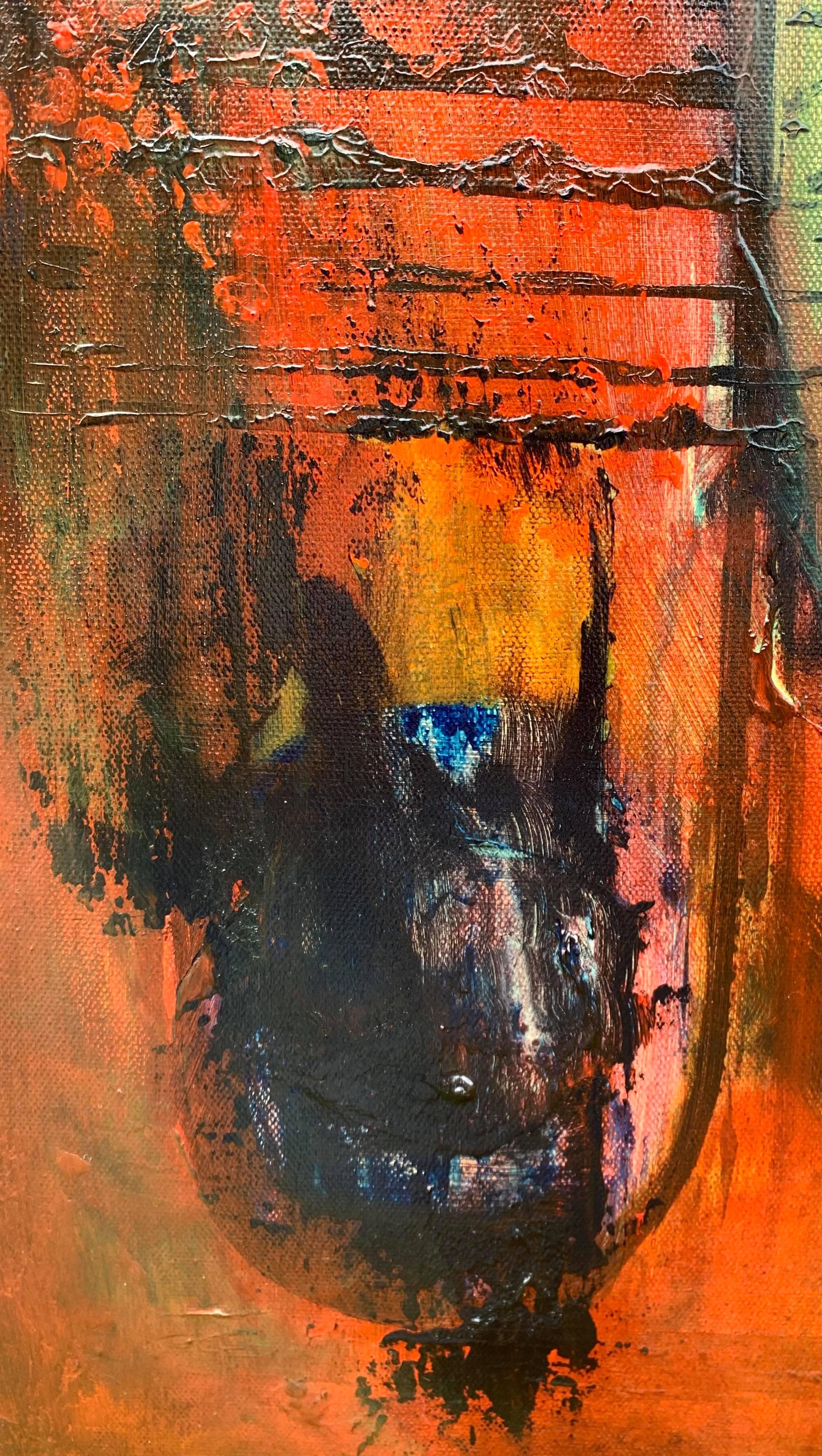 La Grimoire, peinture abstraite - Orange Abstract Painting par Yamilet Sempe