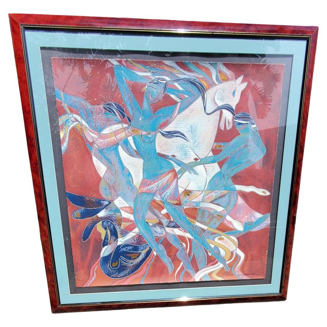 Yamin Young, Serigraph Signed, Numbered and Titled "FLAME" 151/175 Framed 1980s For Sale