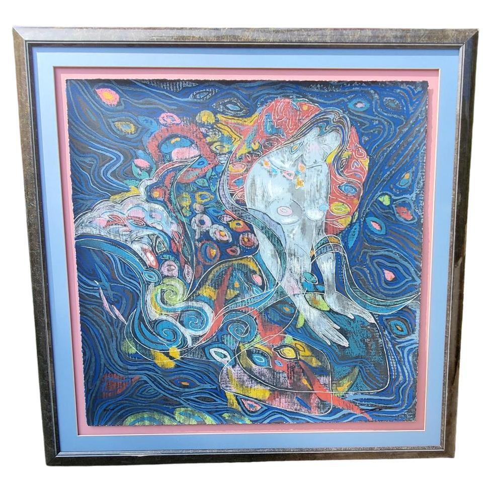 Yamin Young Serigraph Signed Numbered "Birth of a Mermaid" 226/275 Framed 1980s For Sale