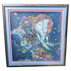Yamin Young Serigraph Signed Numbered "Birth of a Mermaid" 226/275 Framed 1980s