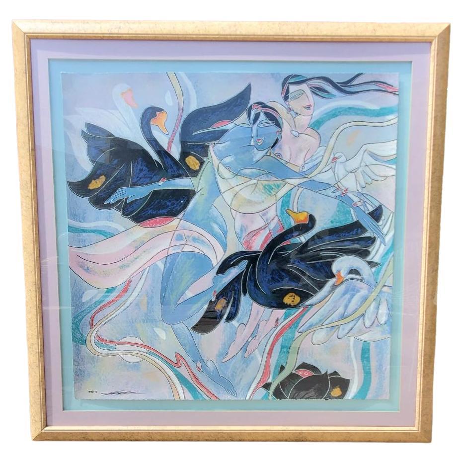 Yamin Young, Serigraph Signed Numbered "Quartet" Variation of the Gouache Framed For Sale