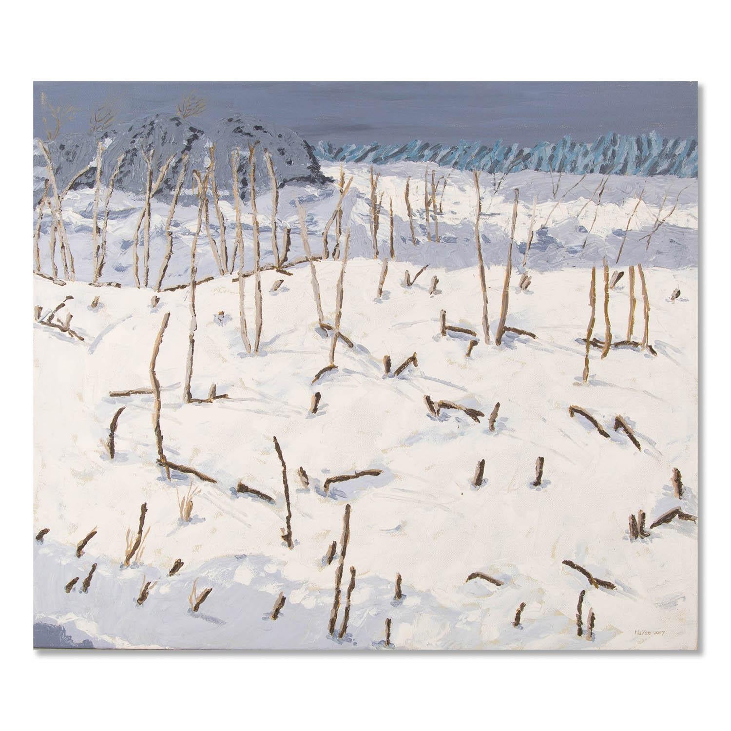  Title: Snow View 3
 Medium: Oil on canvas
 Size: 23 x 27 inches
 Frame: Framing options available!
 Condition: The painting appears to be in excellent condition.
 
 Year: 2007
 Artist: Yan Hu
 Signature: Signed
 Signature Location: Lower right
