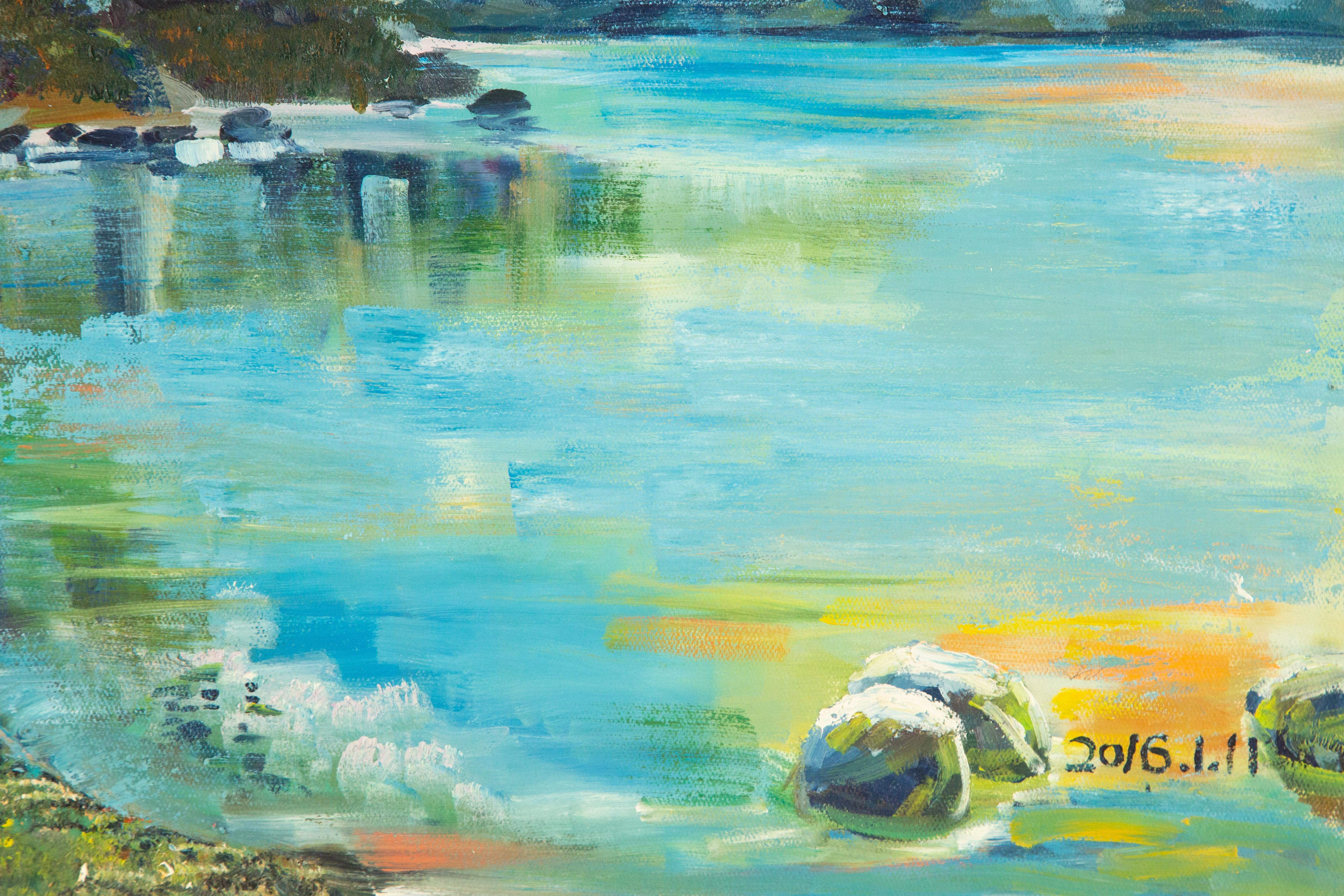 Yan Liu Landschaft, Original, Öl auf Leinwand, „Heaven On The Earth“, Yan Liu im Angebot 7