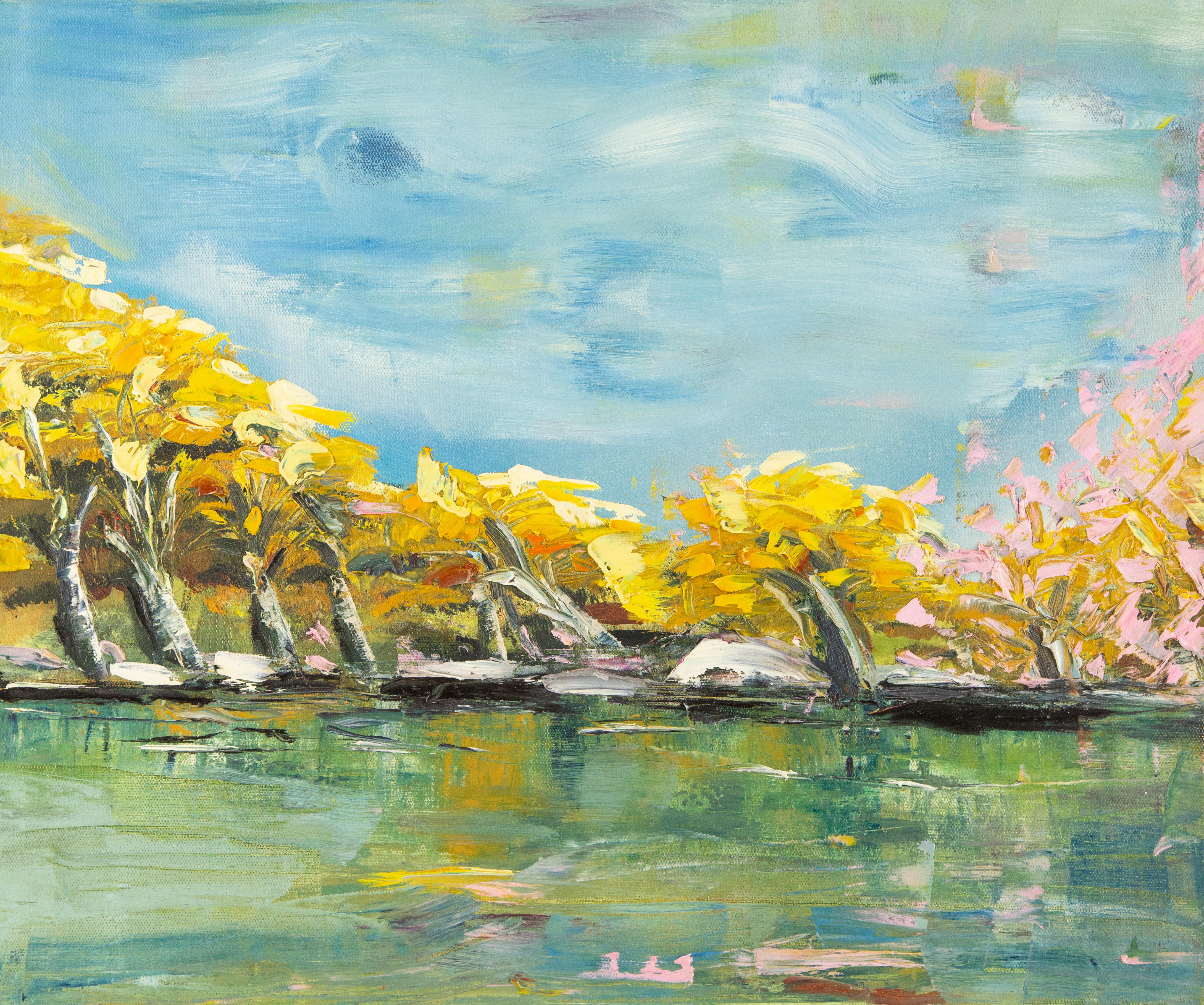 Paysage original de Yan Liu, Peinture à l'huile « Journée de printemps dans l'air »
