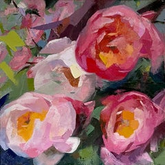 « Quatre pivoines », peinture à l'huile