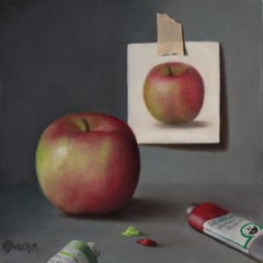 "Painting an Apple" (2024) By Yana Beylinson, Original Oil Painting on Board