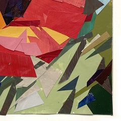 "Red Poppy" - Collage mixte original, papier découpé avec des acryliques et des huiles