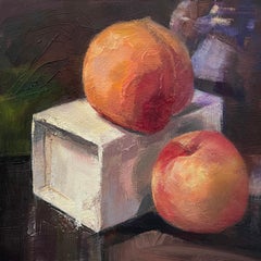 "Dos melocotones" (2023) Por Yana Beylinson, Pintura al óleo original sobre tabla