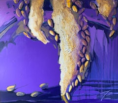 A Sip of Color II - Abstract Painting Lilac Blue Black Beige Yellow 