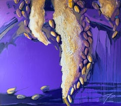 A Sip of Color II - Abstract Painting Lilac Blue Black Beige Yellow