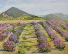 Lavender field. Oil painting