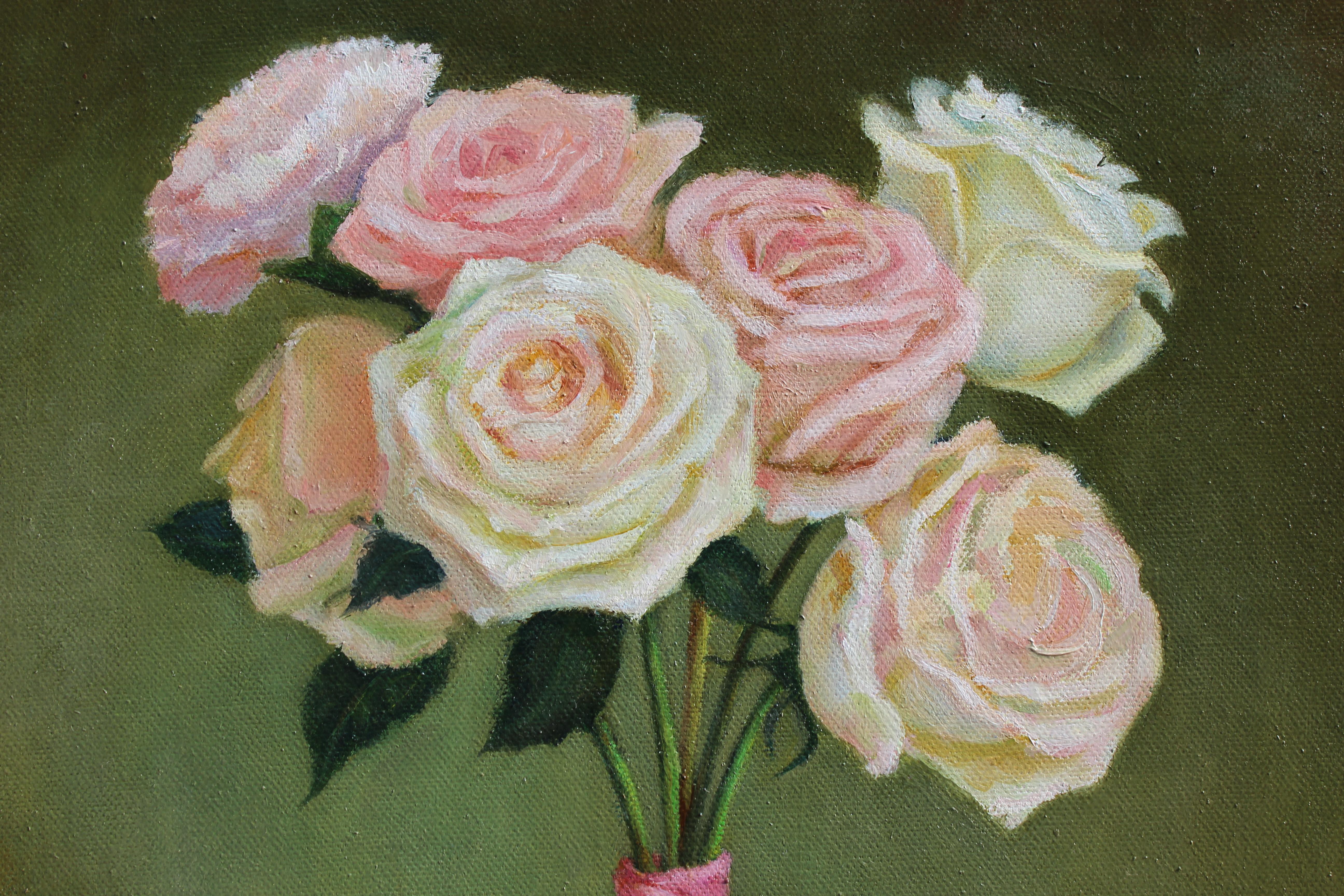 Сreamy roses. Pintura al óleo - Landscape Painting Marrón de Yana Ros