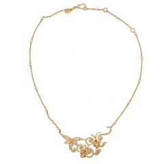 Yanes 18K Yellow Gold Diamond Pearl Floral Motif Necklace