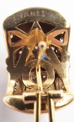 Yanes Sapphire Diamond 18 Carats White Yellow Gold Earrings