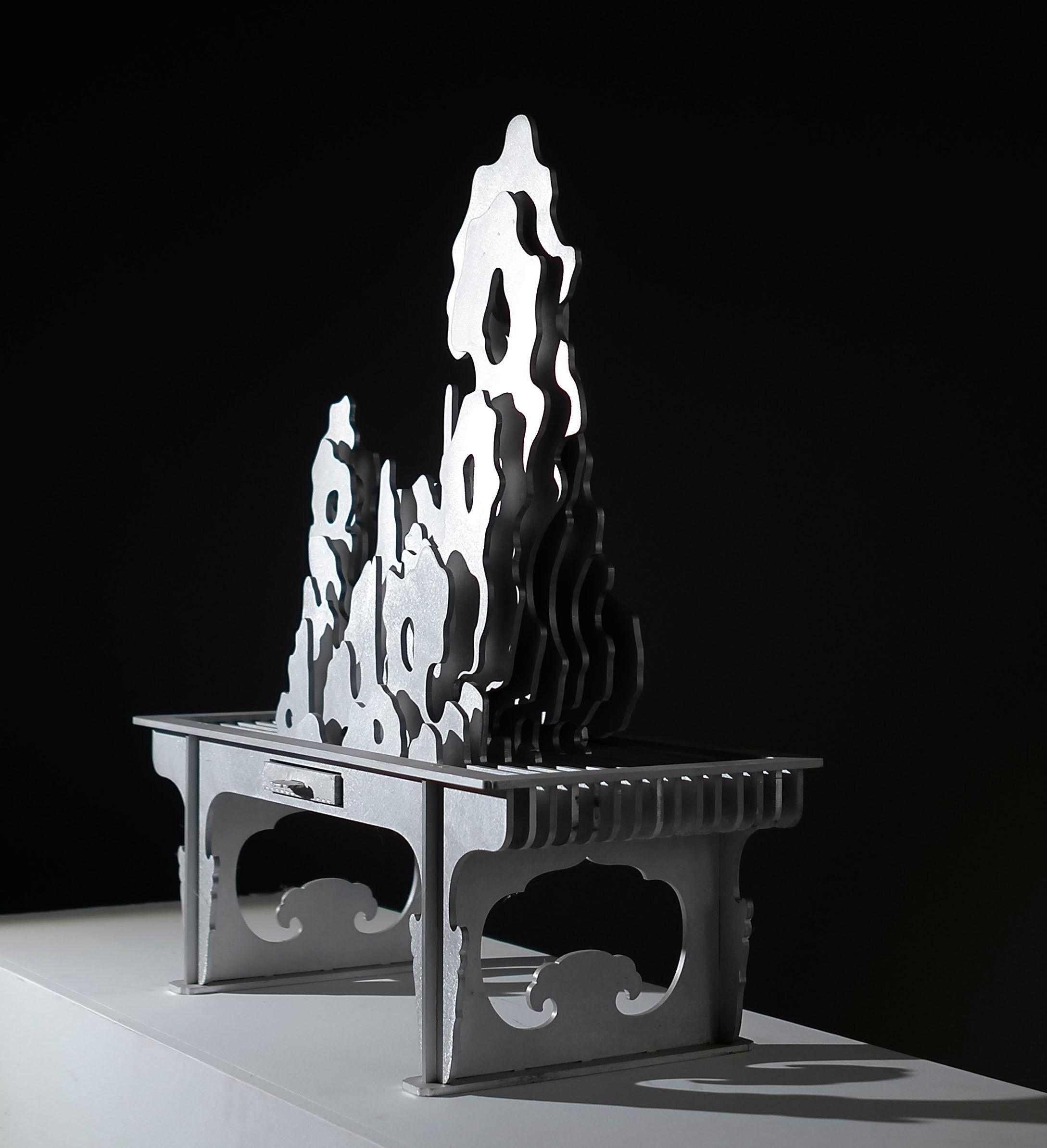 Modern Impressive Super-Flat Sculpture- Beyond the Mountains - Black Abstract Sculpture by Yang Dongying