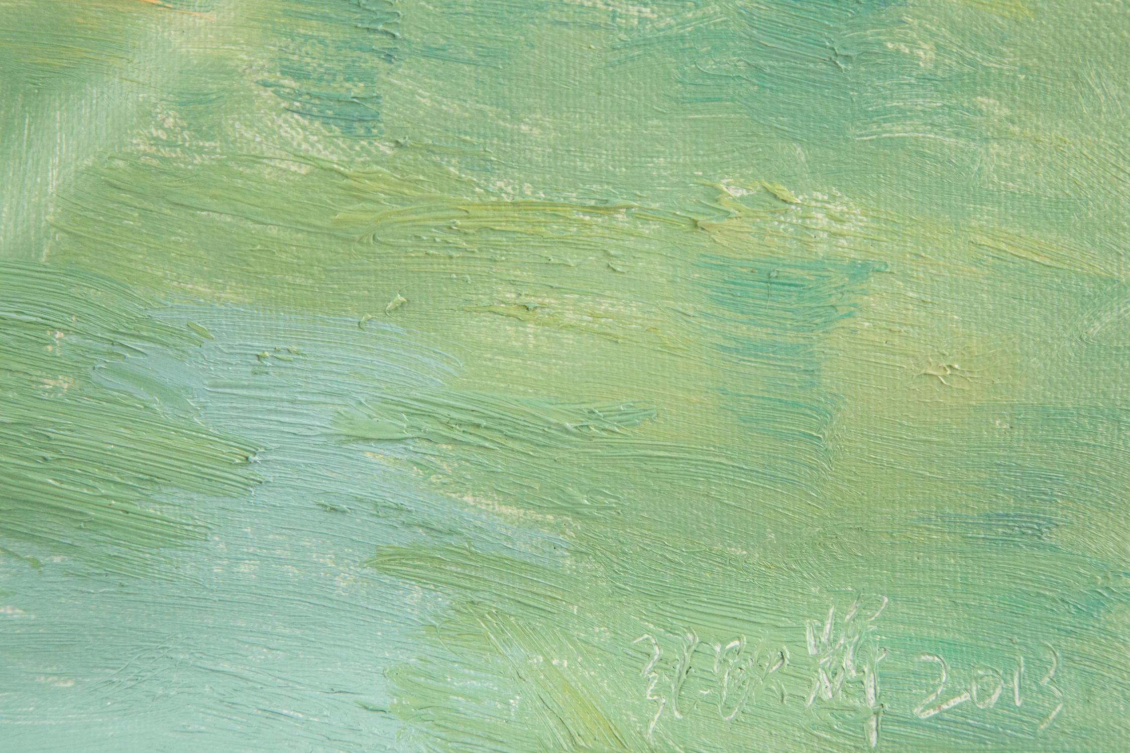 Peinture à l'huile impressionniste originale Yang JinTie « River bordée de arbres » en vente 9
