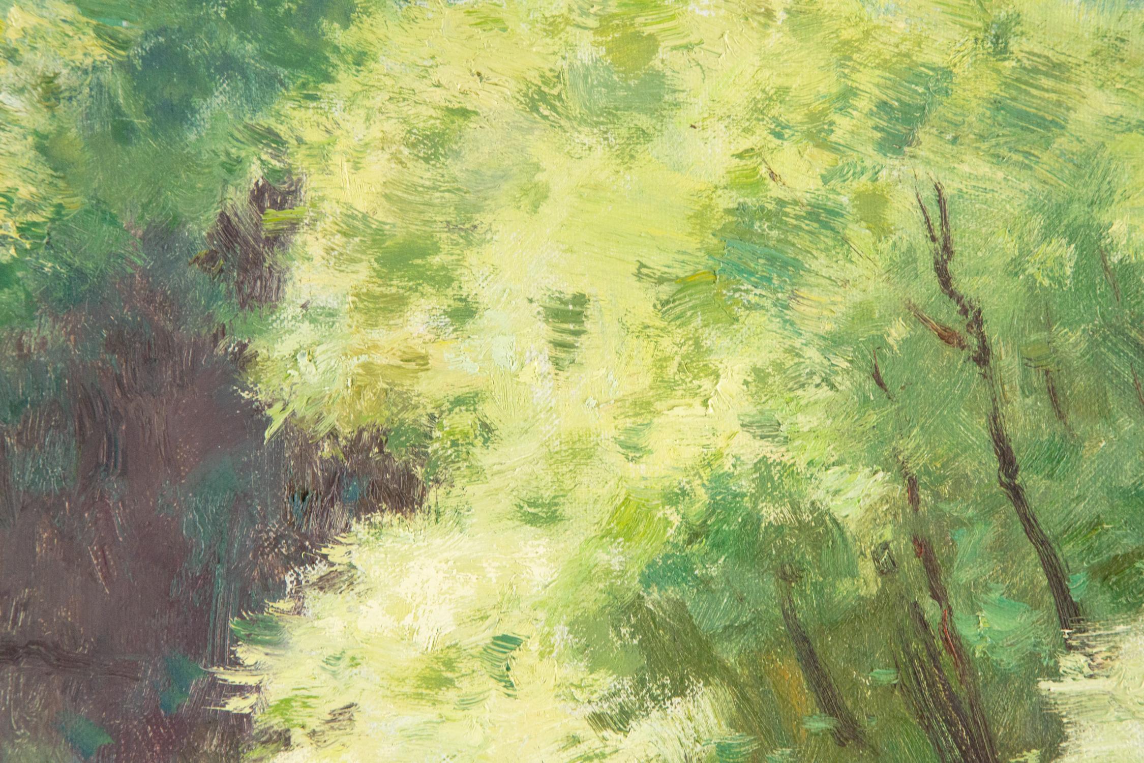 Peinture à l'huile impressionniste originale Yang JinTie « River bordée de arbres » en vente 2