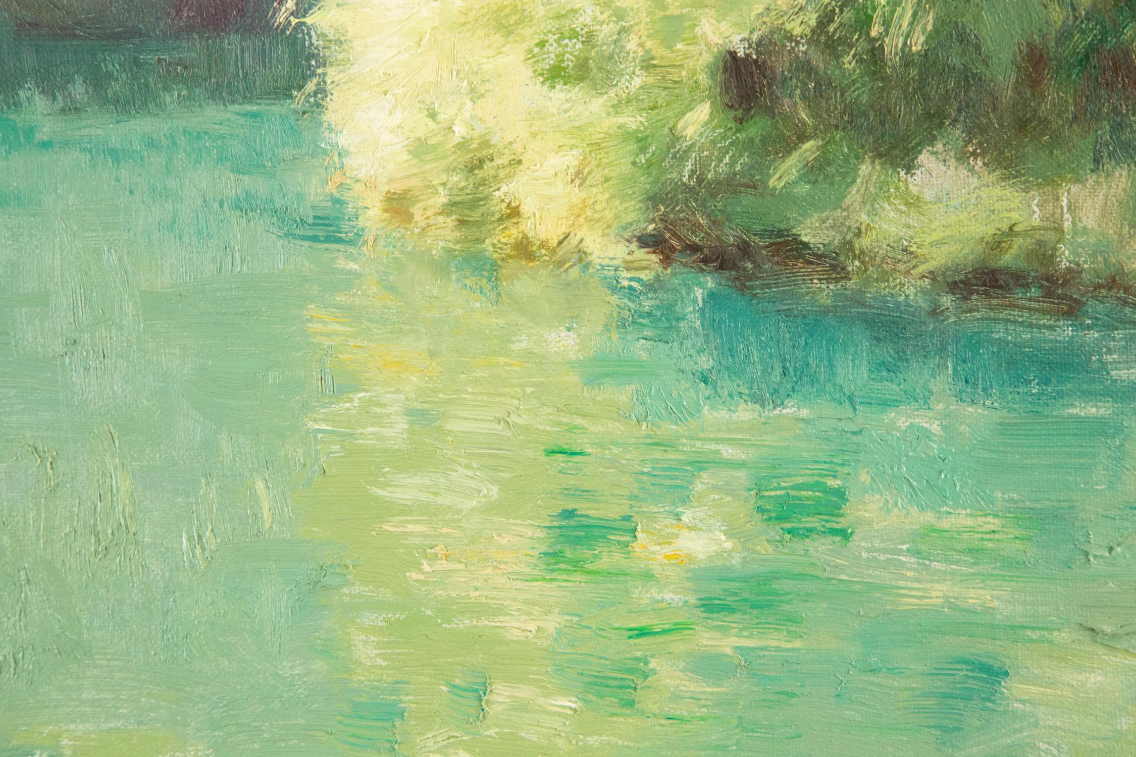 Peinture à l'huile impressionniste originale Yang JinTie « River bordée de arbres » en vente 6
