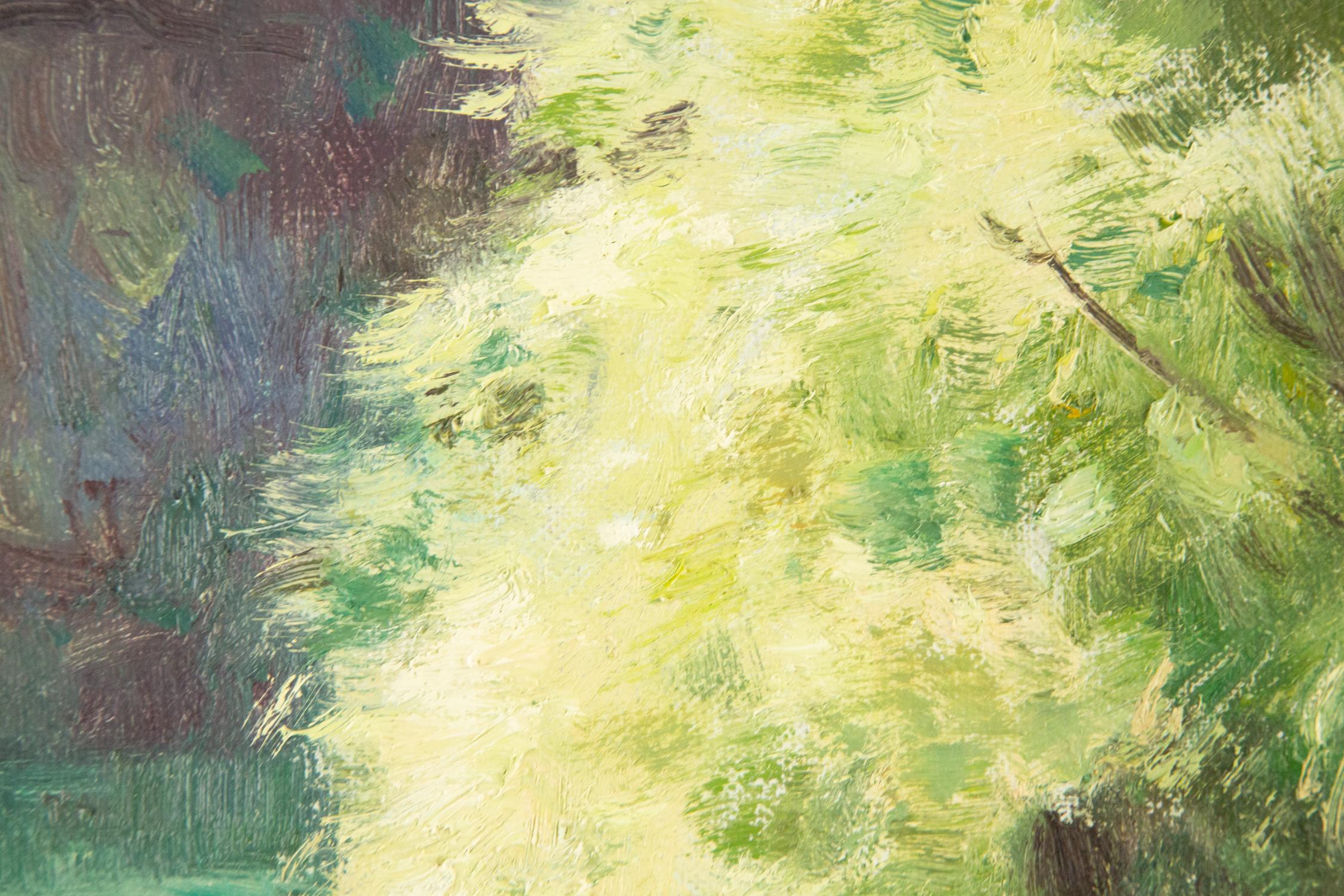 Peinture à l'huile impressionniste originale Yang JinTie « River bordée de arbres » en vente 7
