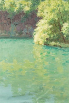 Peinture à l'huile impressionniste originale Yang JinTie « River bordée de arbres »